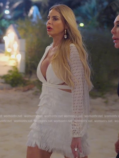 Alexia's white fringe trim mini dress on The Real Housewives of Miami