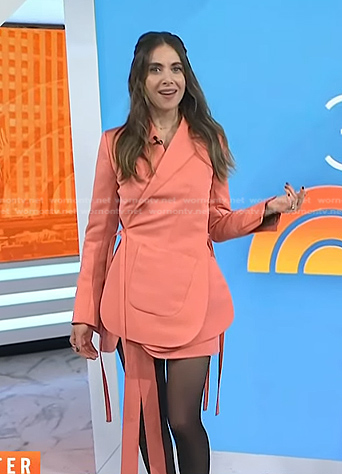 Alison Brie's pink strappy wrap blazer on Today