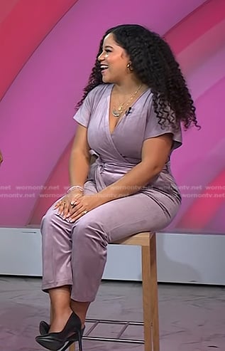 Arianna Davis's pink velvet jumpsuit on Today