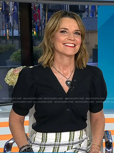 Savannah's black puff sleeve top and white check skirt on Today