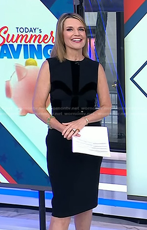 Savannah's black sleeveless velvet trim dress on Today