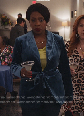 Barbara's blue velvet blazer on Abbott Elementary