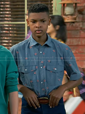 Bill's blue floral print shirt on Bunkd