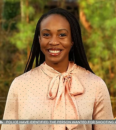Blayne Alexander's pink dotted tie neck blouse on Today