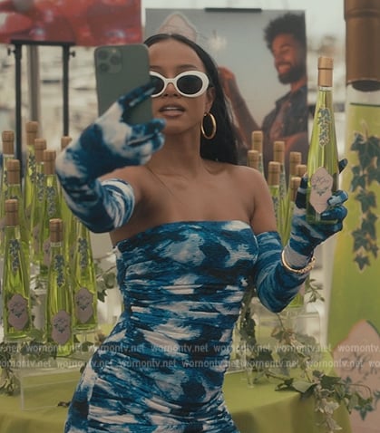 Ivy's blue printed strapless dress on Bel-Air