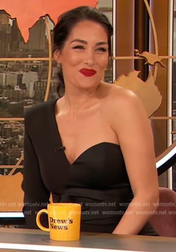 Brie Bella's black one shoulder dress on The Drew Barrymore Show
