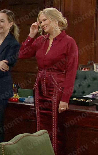 Brooke's red lace-up skirt on The Bold and the Beautiful
