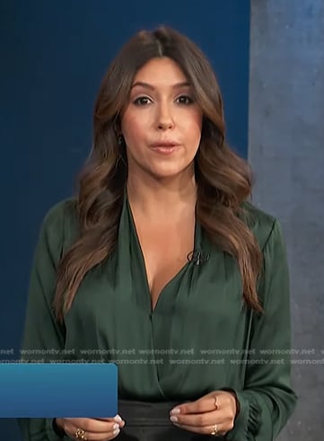 Camille Vasquez's green surplice blouse on Access Hollywood