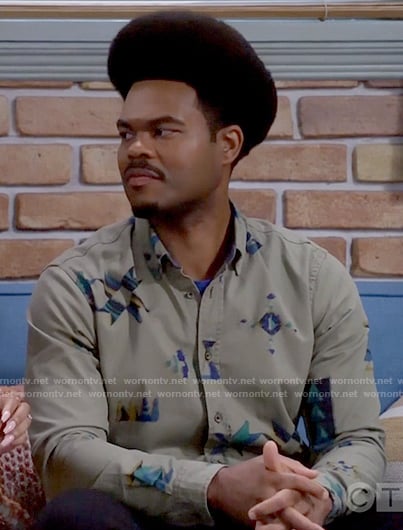 Carter's olive printed button down shirt on Call Me Kat