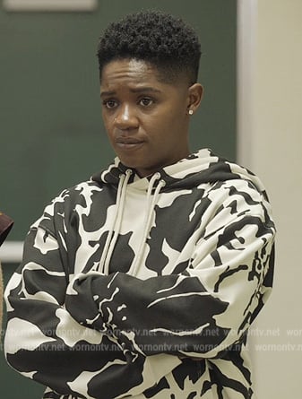Coop's black and white floral print hoodie on All American