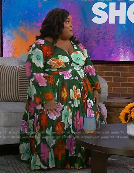 Danielle Pinnock's green floral pleated dress on The Kelly Clarkson Show