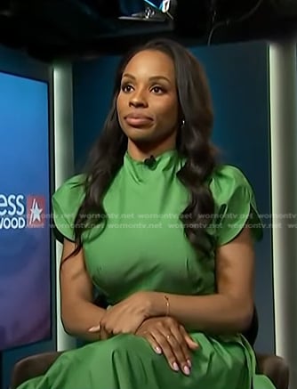 Devyn Simone's green short sleeve dress on Access Hollywood
