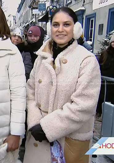 Donna's off white double breasted teddy coat on Today