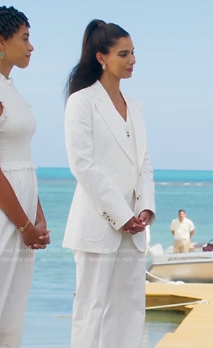 Elena's white 3 piece suit on Fantasy Island