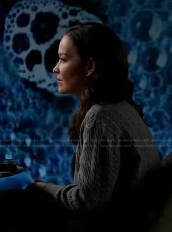 Eva's grey cable knit sweater on Good Morning America