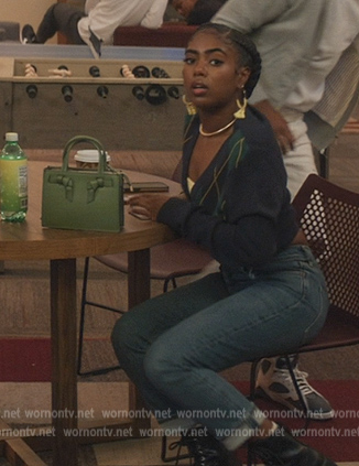 Gabrielle's green leather bag on All American Homecoming