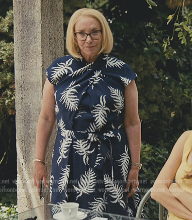 Gerri's blue floral print dress on Succession