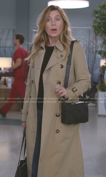 Meredith's beige trench coat on Greys Anatomy