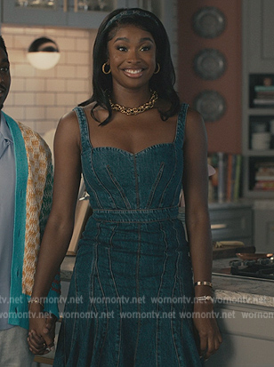 Hilary's denim sweetheart dress on Bel-Air