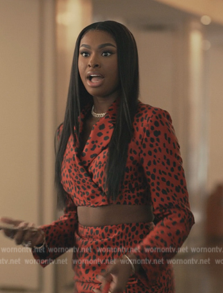 Hilary's red leopard cropped blazer and skirt on Bel-Air