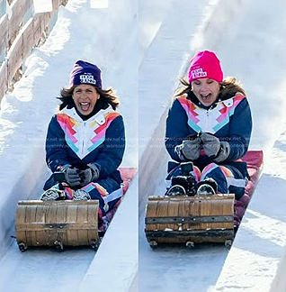 Hoda and Jenna's navy striped ski suit on Today