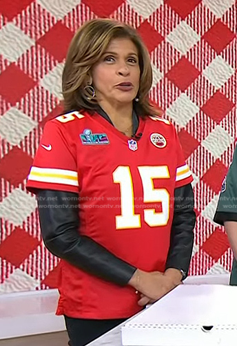 Hoda's red Kansas City LVII Patch Jersey on Today