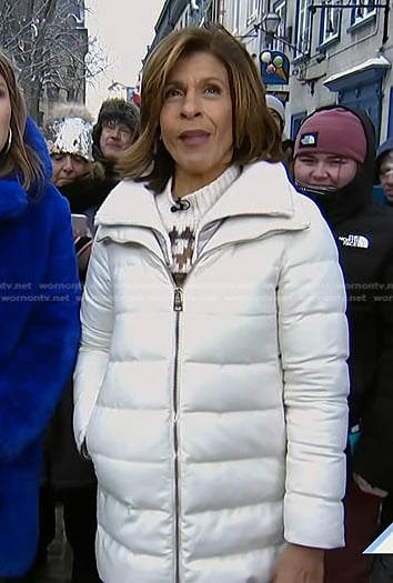 Hoda's white puffer zip coat on Today