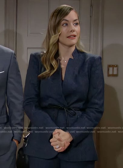 Hope's blue plaid pant suit on The Bold and the Beautiful