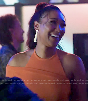 Iris's orange knit halter dress on The Flash