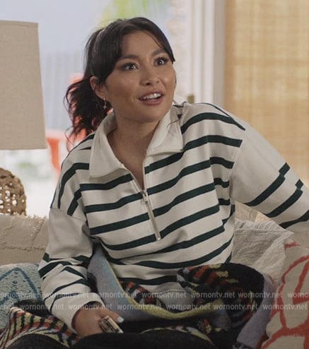Jamie's white striped half zip sweater on All American