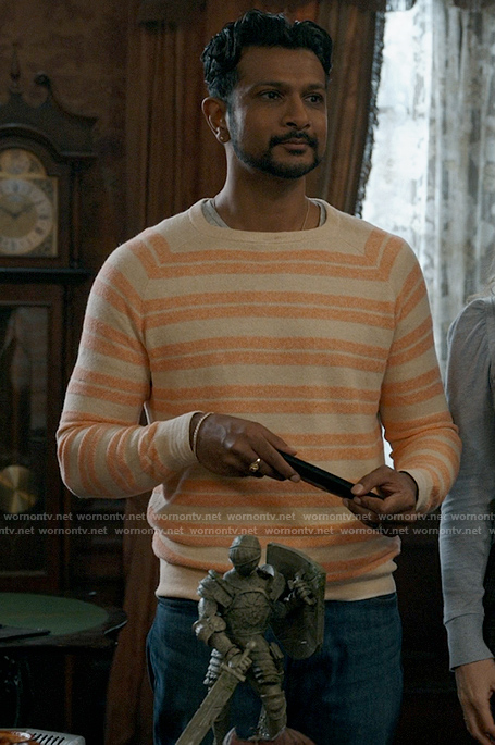 Jay's orange striped swaeter on Ghosts