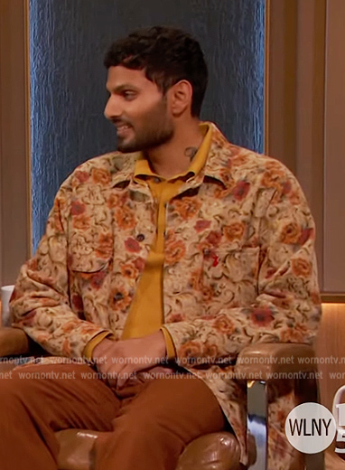 Jay Shetty's beige floral print jacket on The Drew Barrymore Show