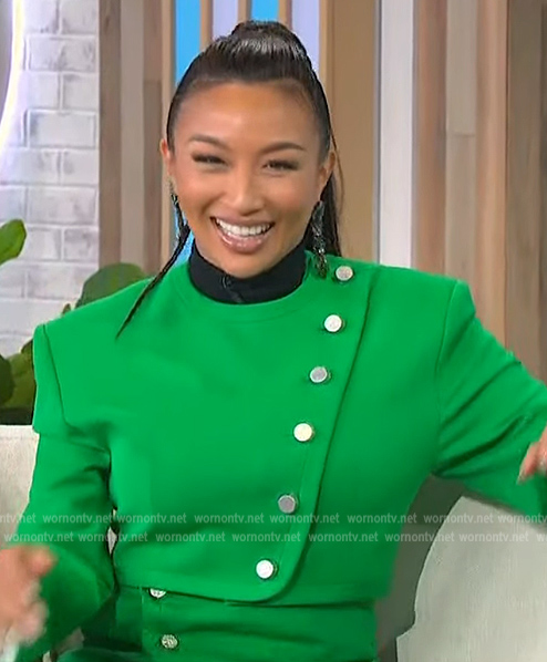 Jeannie Mai's green cropped jacket and skirt on Sherri