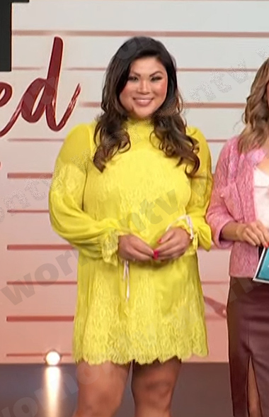 Jennifer Chan's yellow lace dress on Access Hollywood