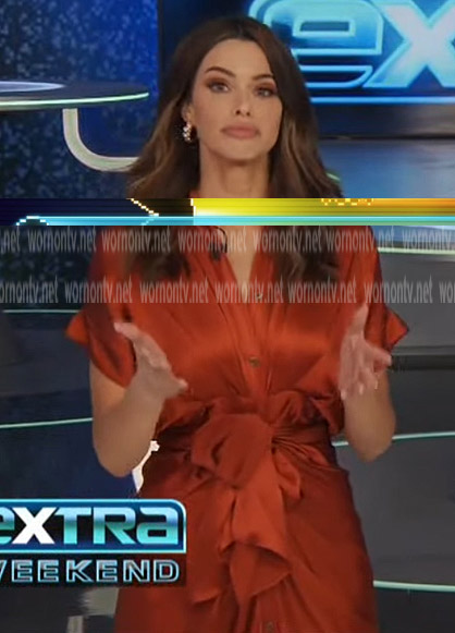Jennifer's orange satin tie front dress