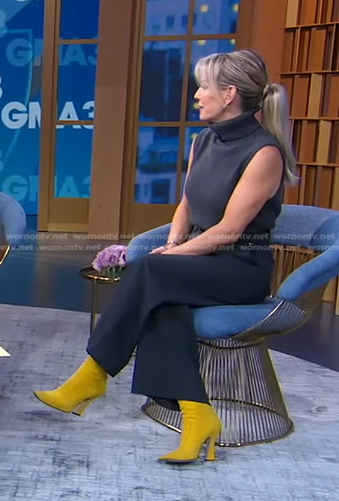 Jennifer's grey sleeveless turtleneck and yellow boots on Good Morning America