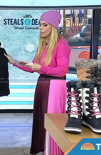 Jill's pink colorblock pleated skirt on Today