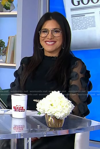 Joelle Garguilo's black polka dot sheer sleeve top on Today