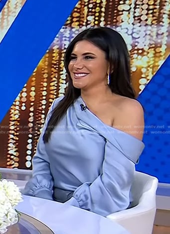 Joelle Garguilo's blue one off-shoulder satin top on Today