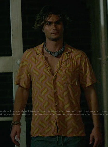 John B's pink and yellow printed shirt on Outer Banks