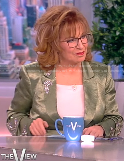 Joy's green floral embellished blazer on The View