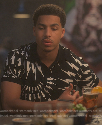 Junior's black bolt print polo on Grown-ish