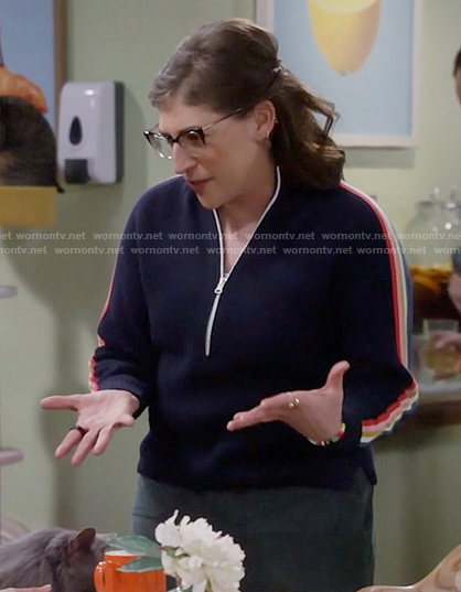 Kat's stripe sleeve zip neck sweater on Call Me Kat