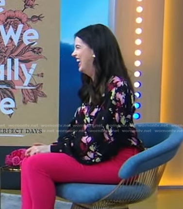 Kate Bowler's black floral blouse on Good Morning America