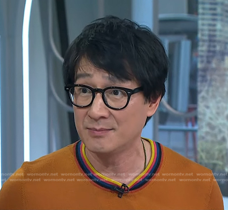 Ke Huy Quan's orange striped neck sweater on Today