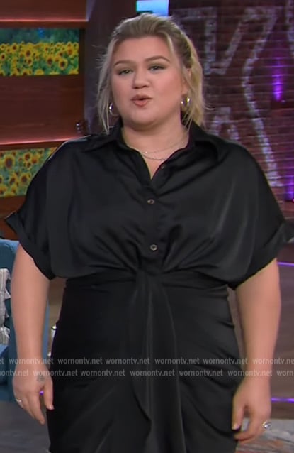 Kelly's black tie waist shirtdress on The Kelly Clarkson Show