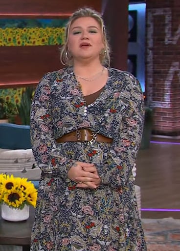 Kelly's black floral print maxi dress on The Kelly Clarkson Show