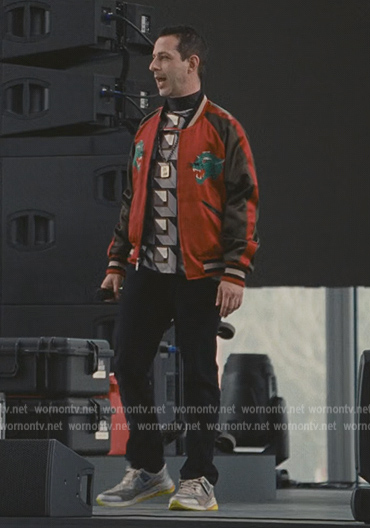Kendall's red panther bomber jacket on Succession