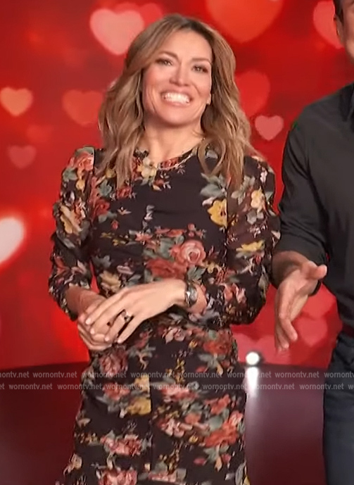 Kit's black floral ruched dress on Access Hollywood