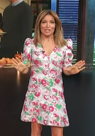 Kit's floral puff sleeve mini dress on Access Hollywood